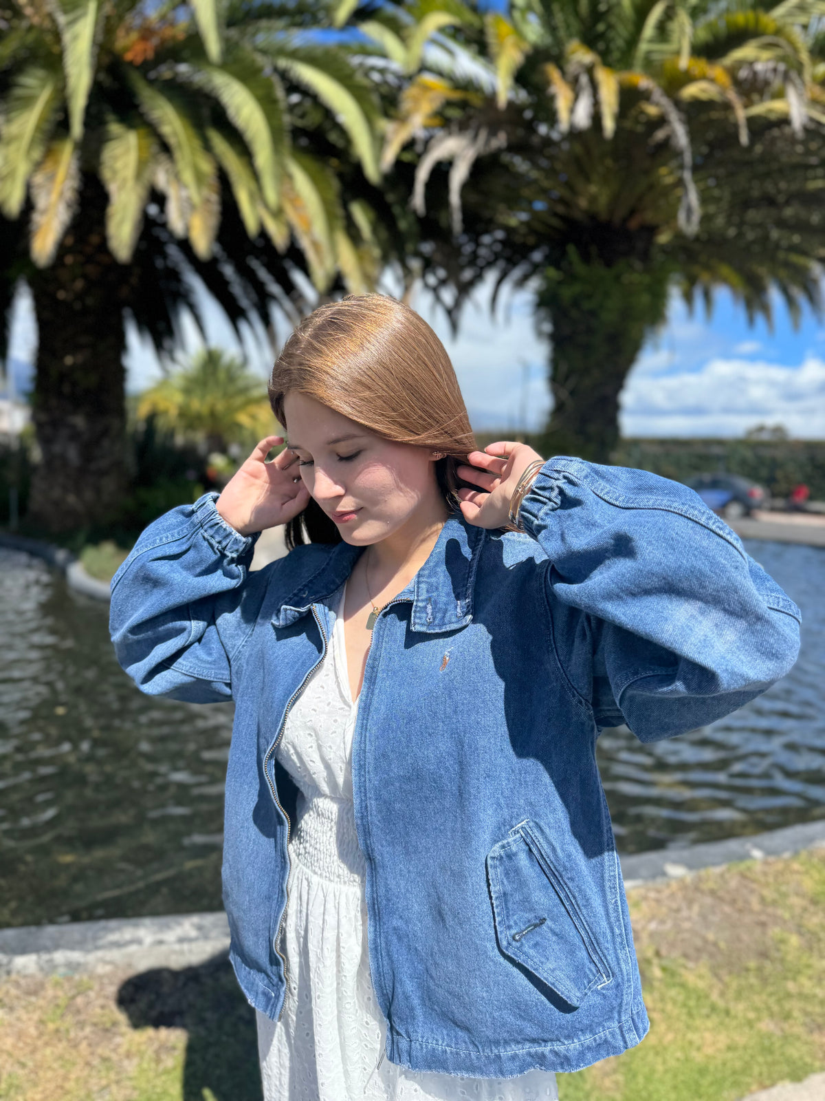 Chaqueta Denim Cazadora con Cuello Alto