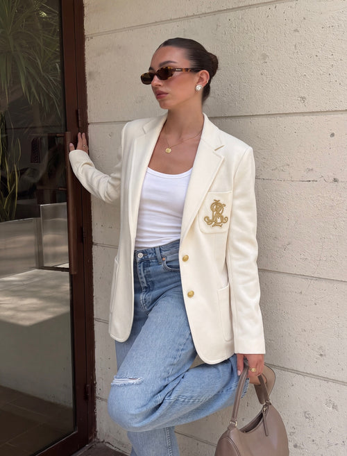 Blazer de Punto con Monograma de Dos Botones