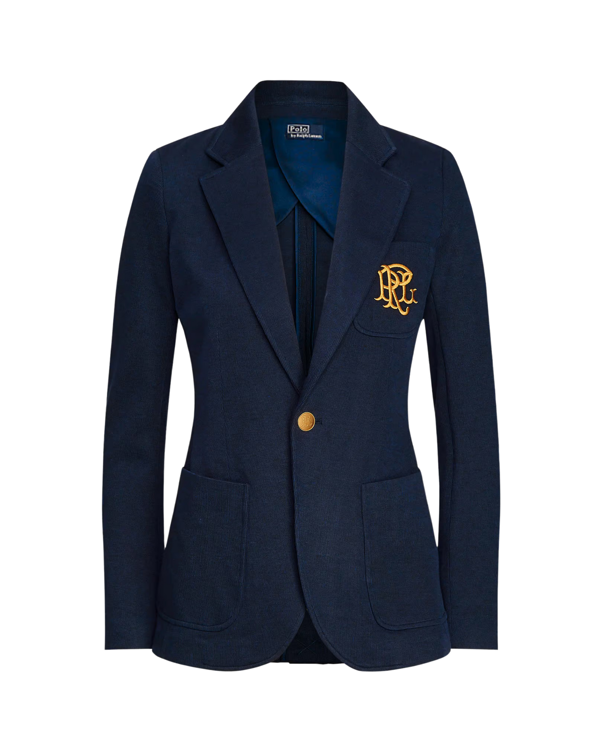 Blazer de Punto con Monograma Bordado de un Solo Botón